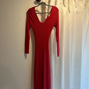 Red Ribbed Knit Dress